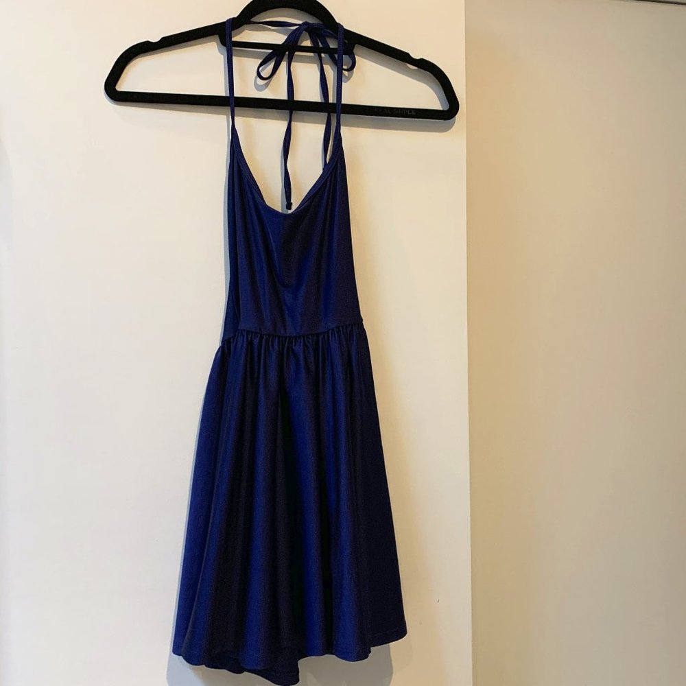 SHINY NAVY AMERICAN APPAREL HALTER DRESS